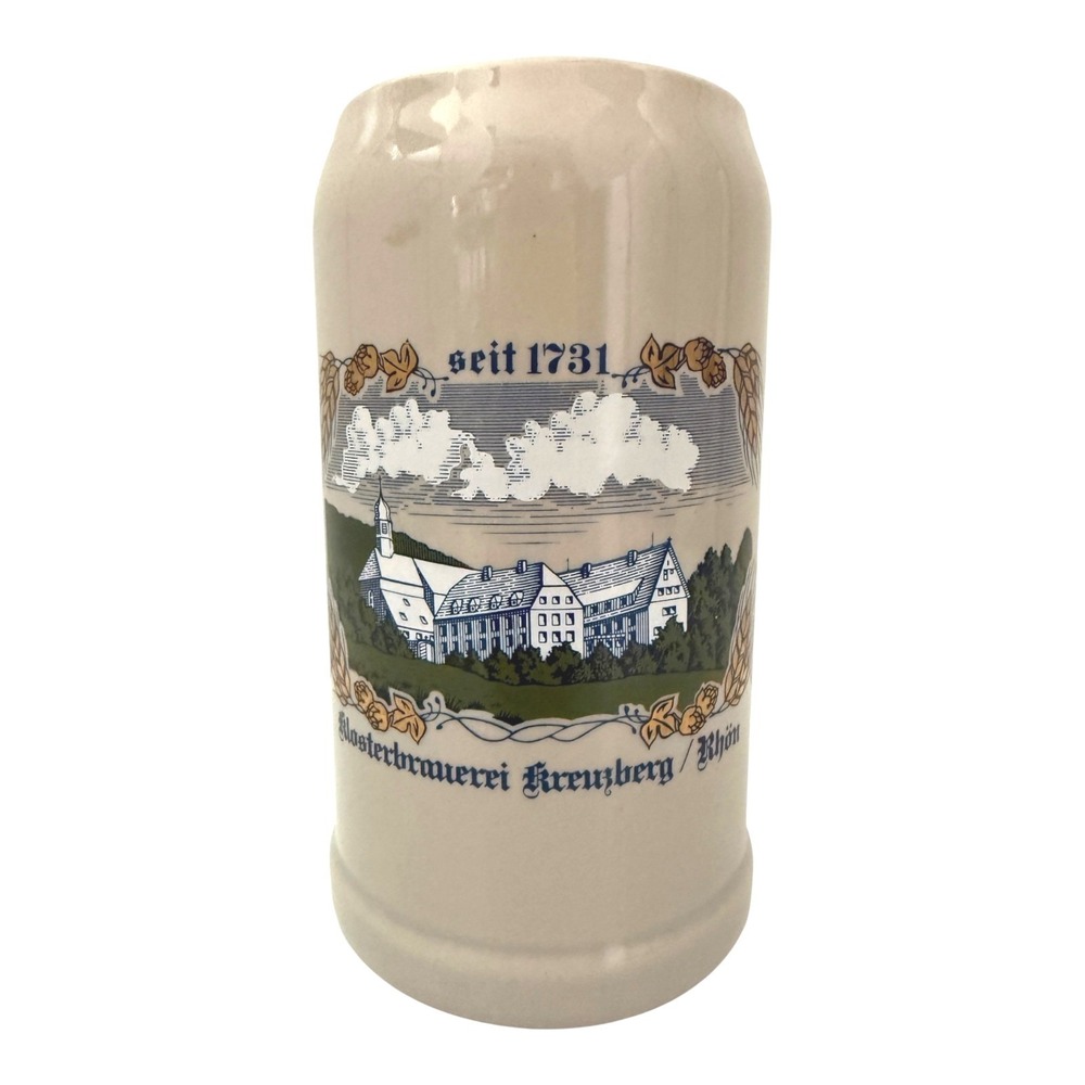 German Beer Stein Tankard Kreuzberg Rhon 1L Rastal Ceramic Mug Seit 1731